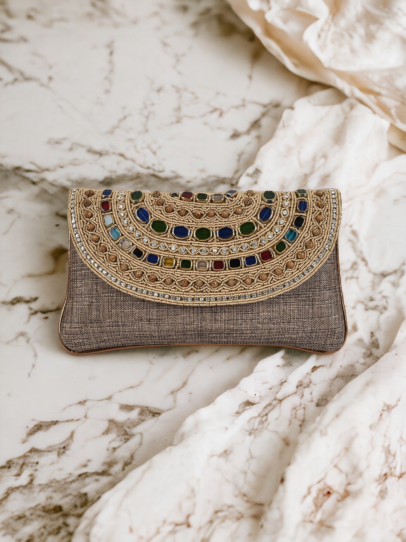 Brown Purse with Embellishments and Embroidery