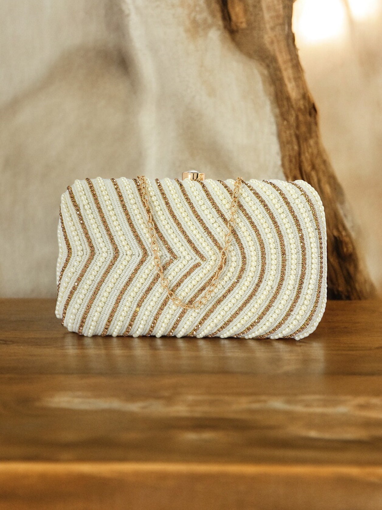 White Purse with Embellishments and Embroidery
