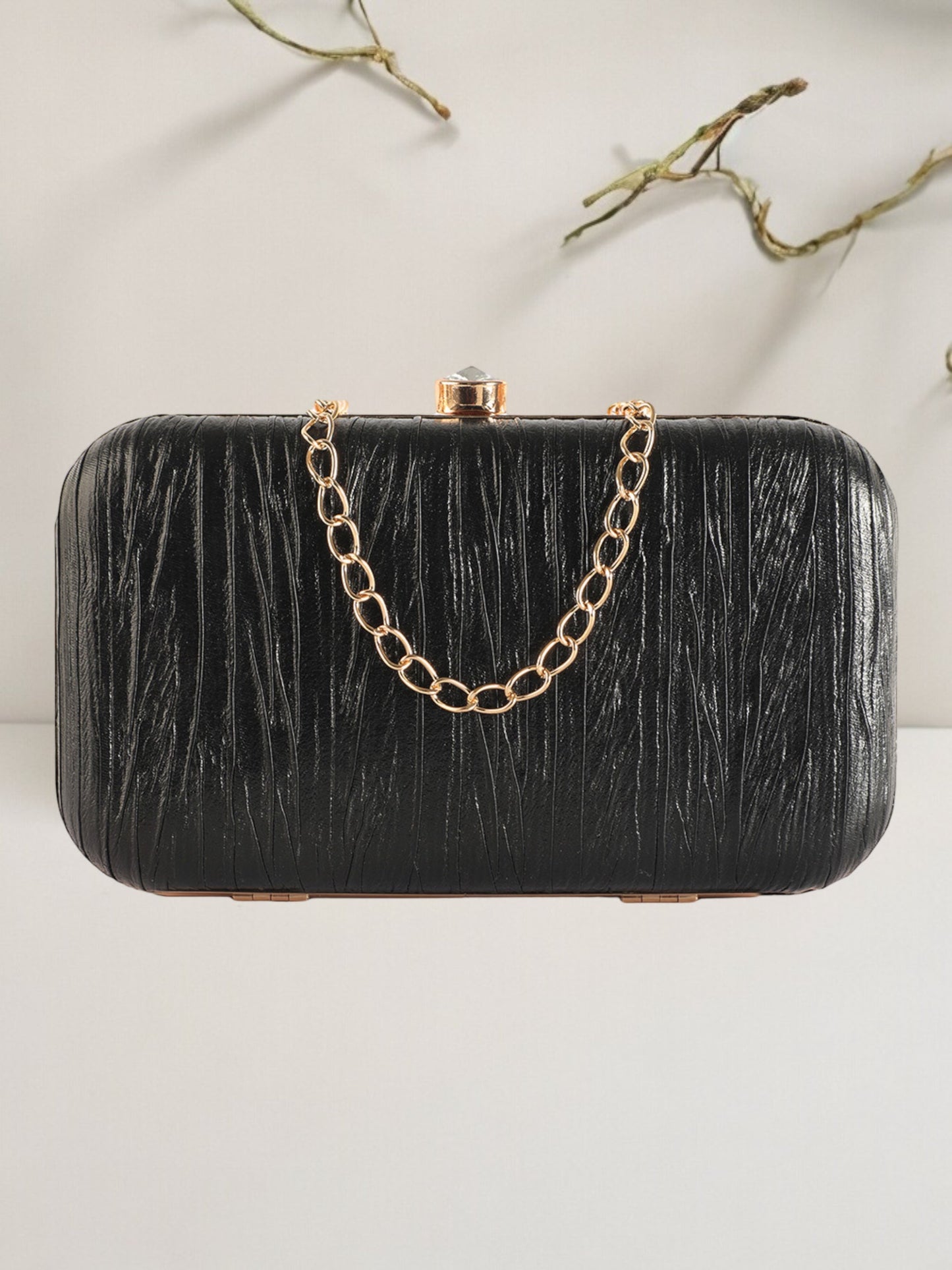 Black Purse with Circular Multi-Shell Embellishments and Embroidery