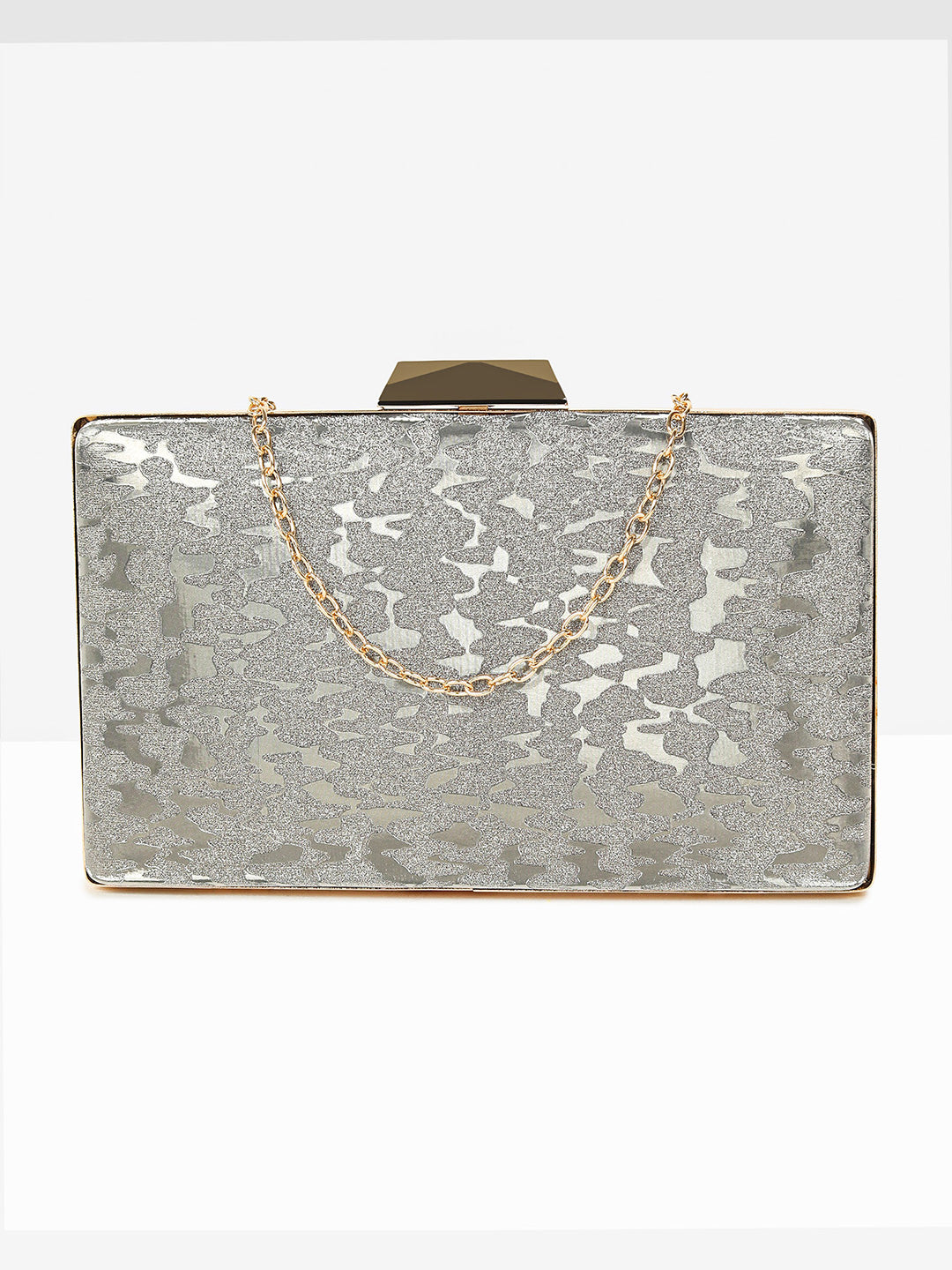 Silver Sparkle Frame Clutch