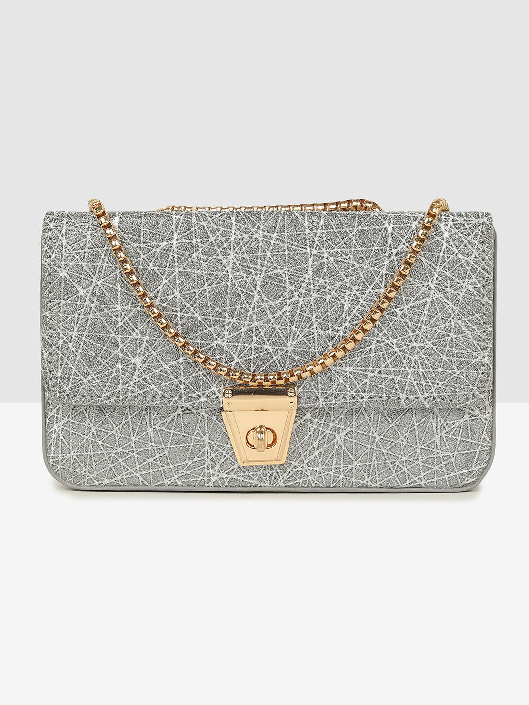 Silver Glitter Push-Lock Clutch