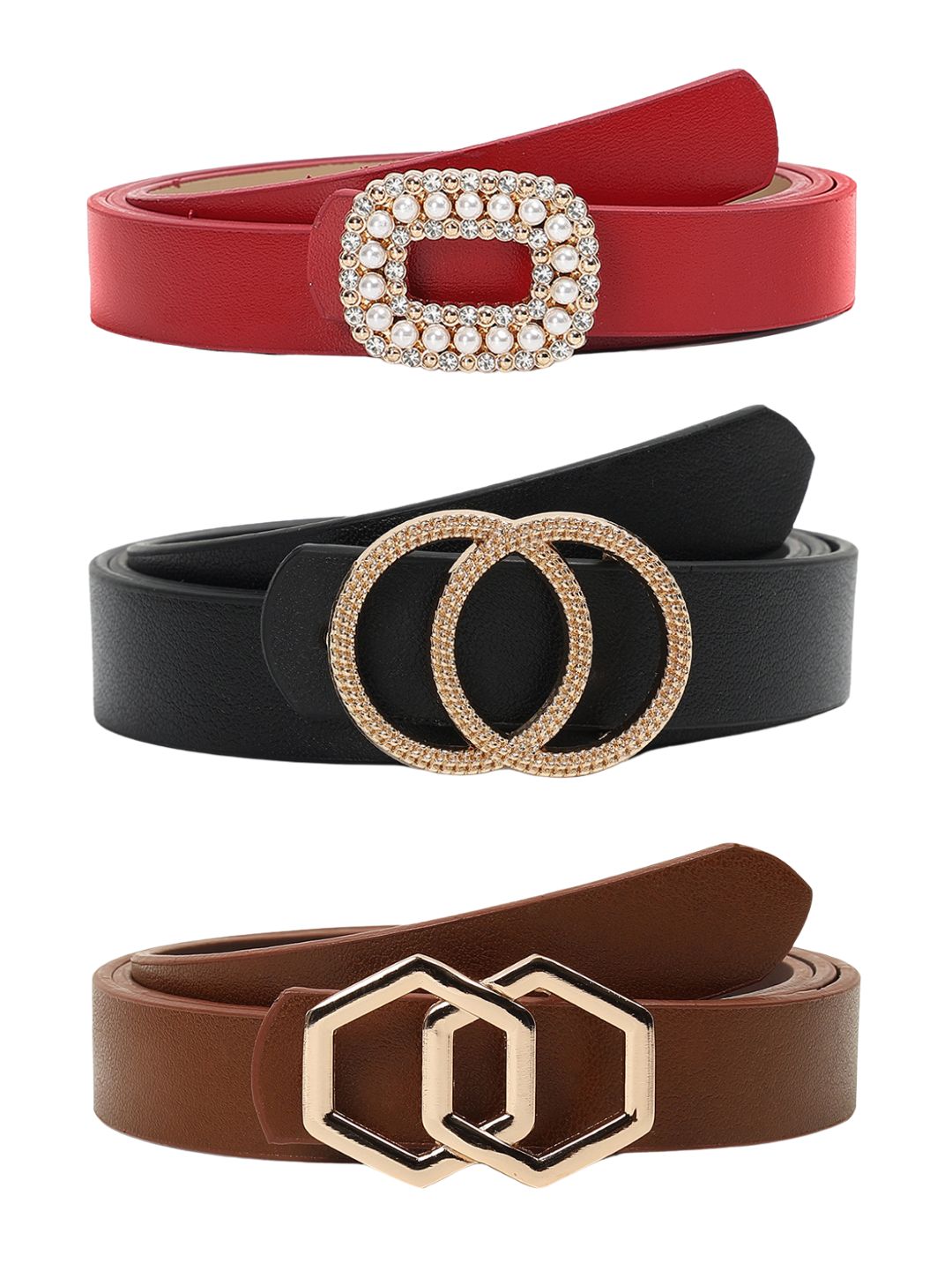 CRUSSET Women Pack Of 3 Solid PU BeltsCB5612