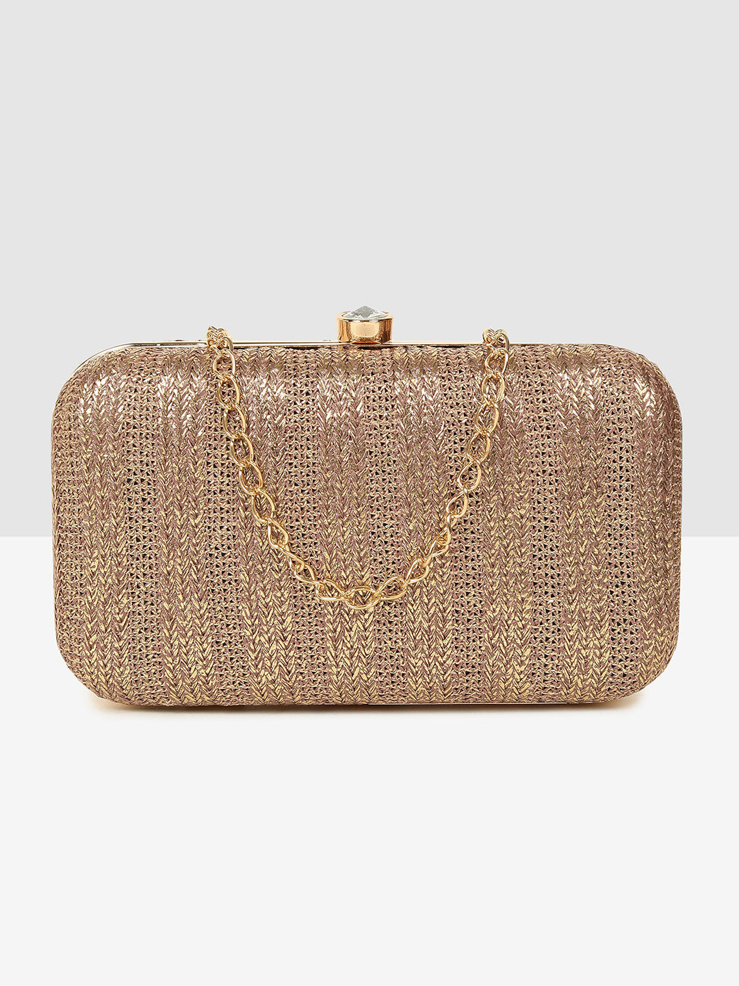 Ladies Gold Purse Handbag with Detachable Chain Sling Strap