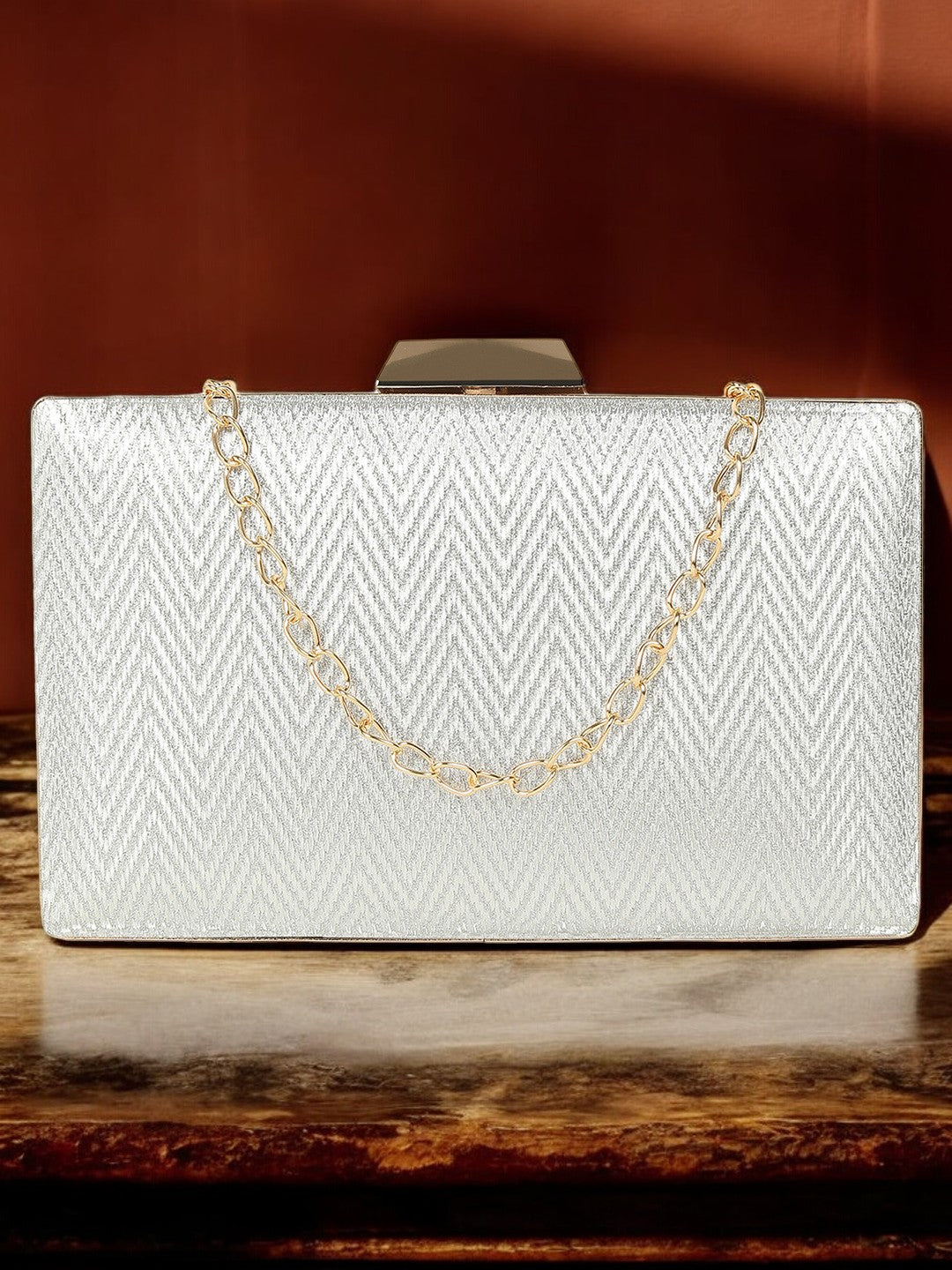 Ladies Silver Purse Handbag with Detachable Chain Sling Strap