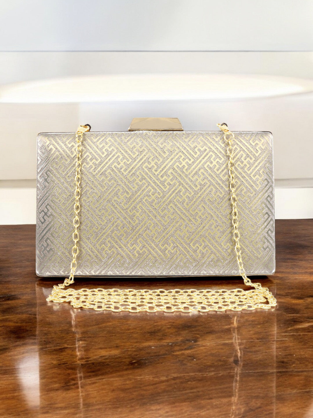 Crusset Women's Glitz Framed Clutch | Ladies Gold Purse Handbag with Detachable Chain Sling Strap CL20736 (1, Lite Gold1, Small)