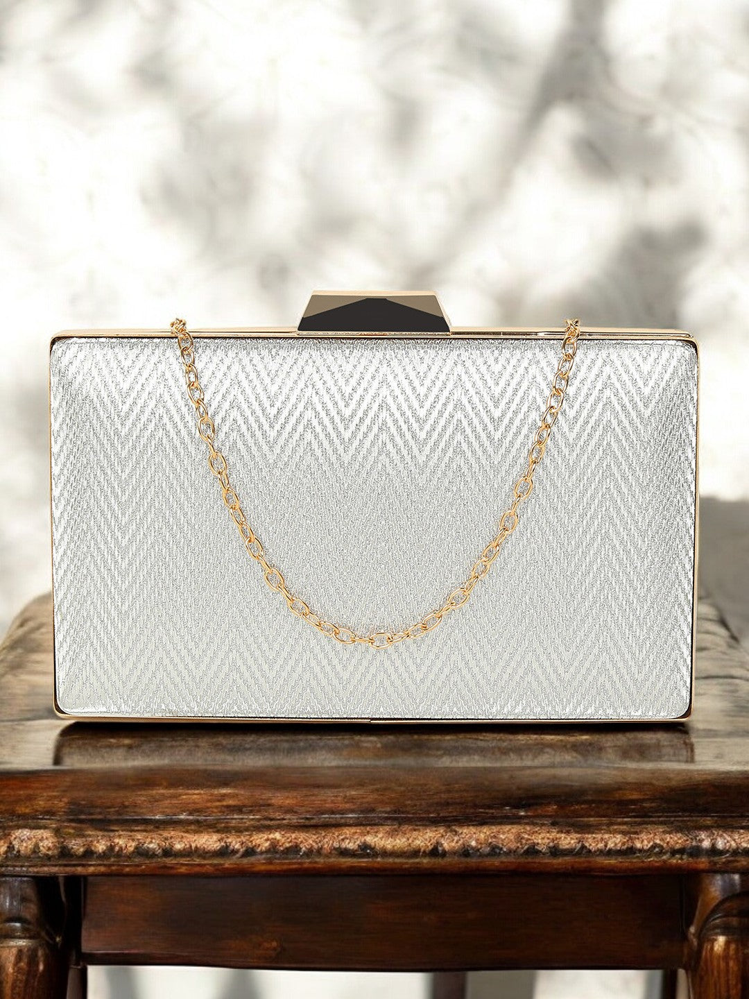 Silver Glitz Frame Clutch
