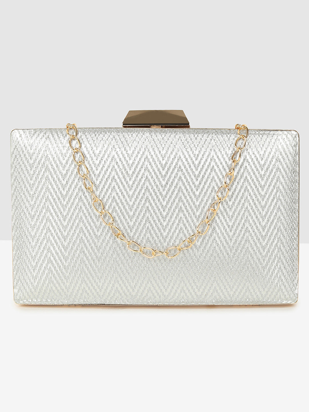 Ladies Silver Purse Handbag with Detachable Chain Sling Strap