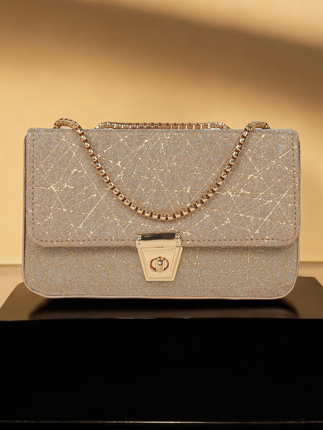 Golden Glitter Push-Lock Clutch