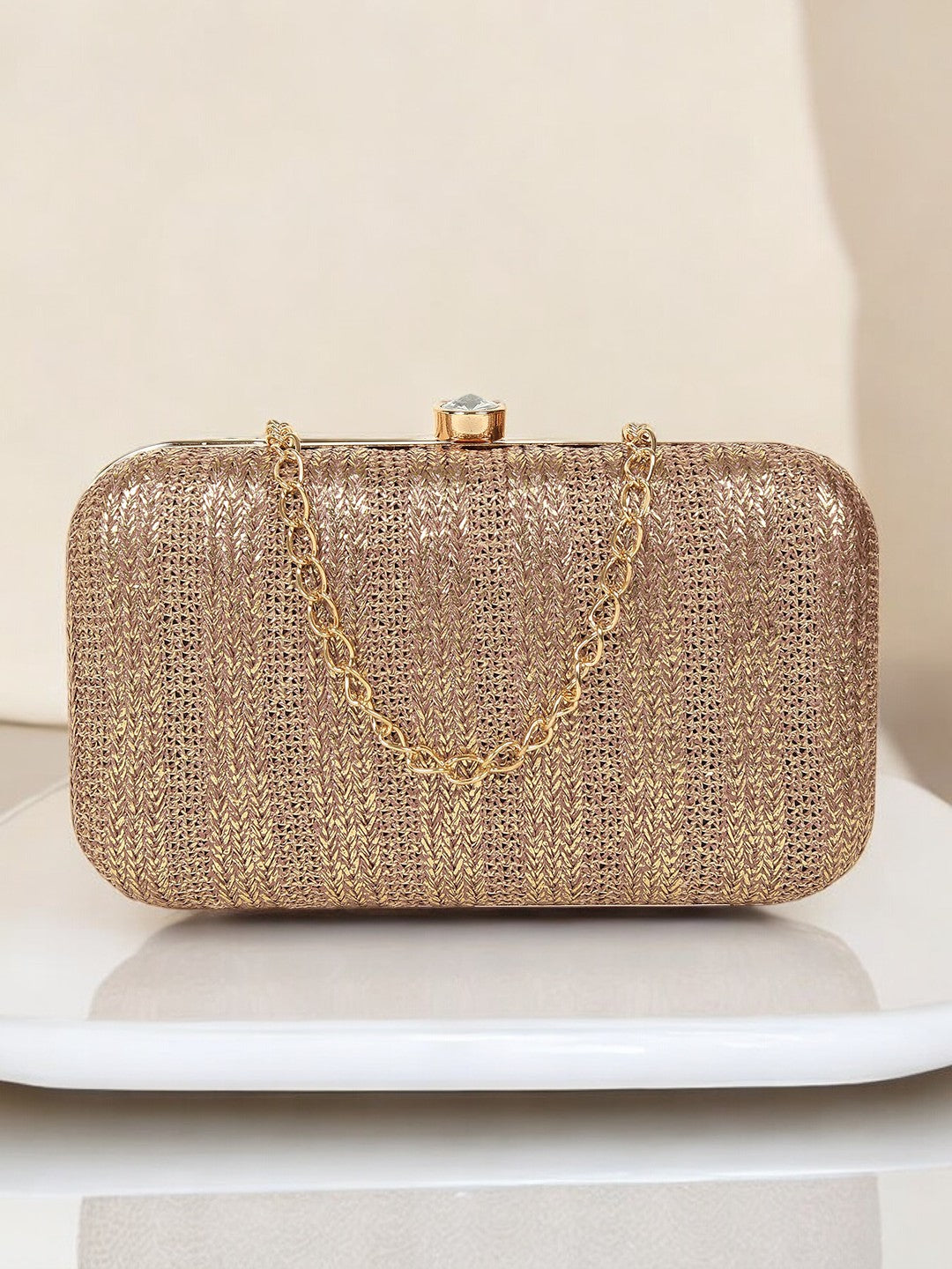 Ladies Gold Purse Handbag with Detachable Chain Sling Strap