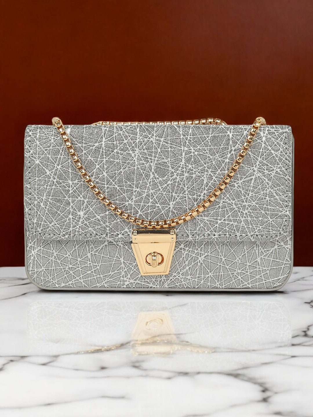 Silver Glitter Push-Lock Clutch