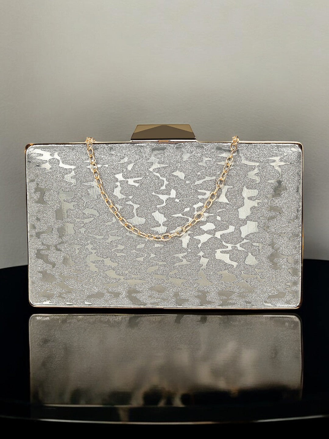 Silver Sparkle Frame Clutch