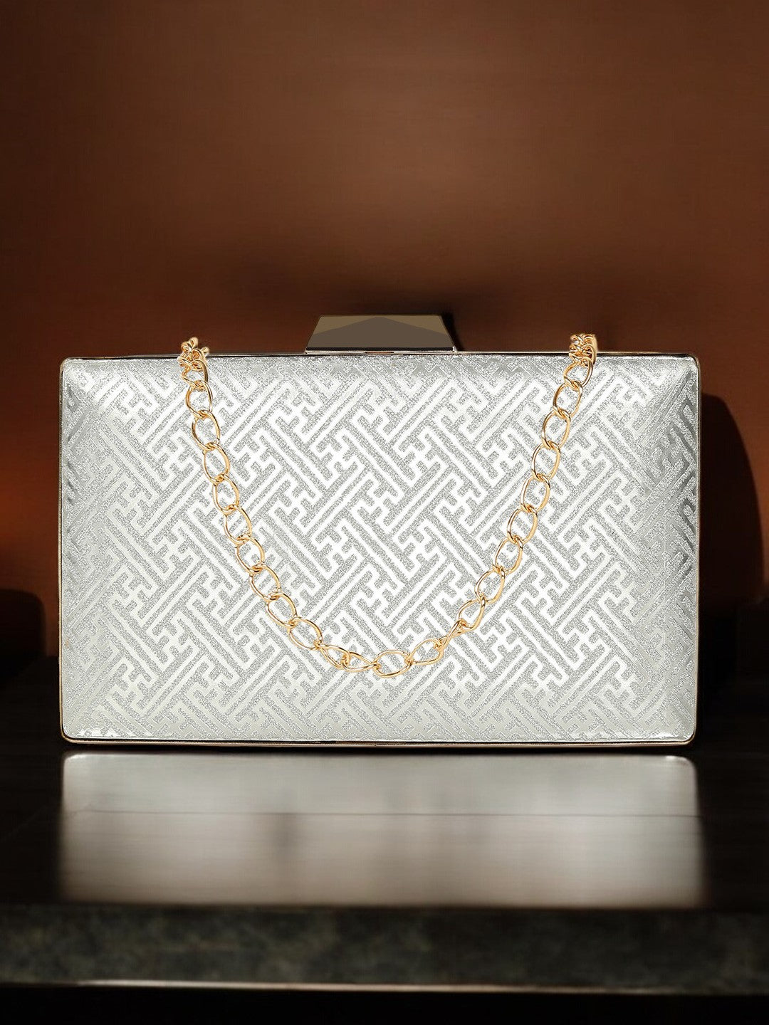 Silver Glam Frame Clutch