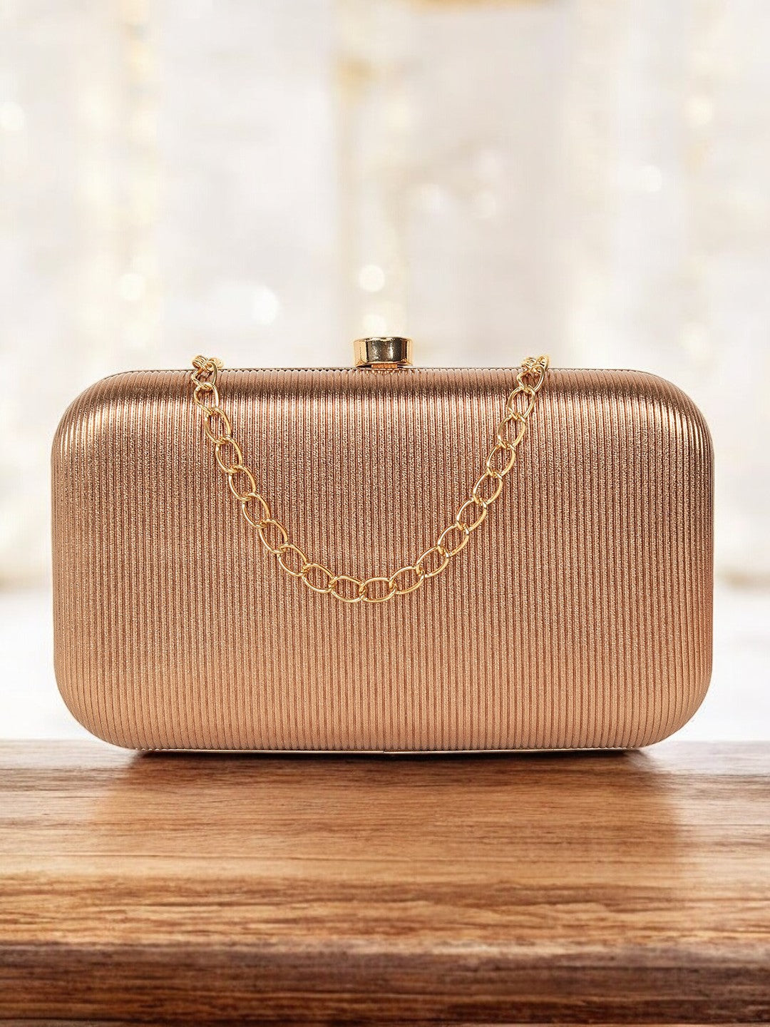 Brown Gold Luxe Frame Clutch