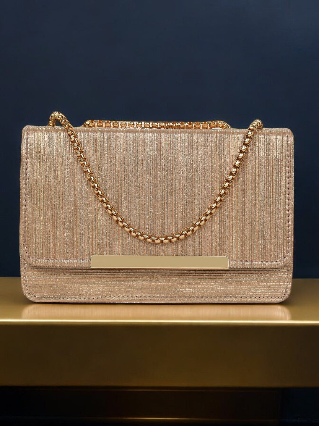 Golden Glitter Push-Lock Evening Clutch