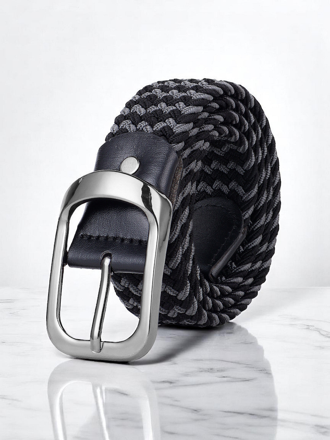 CRUSSET Unisex Black & Grey Braided BeltCI5620