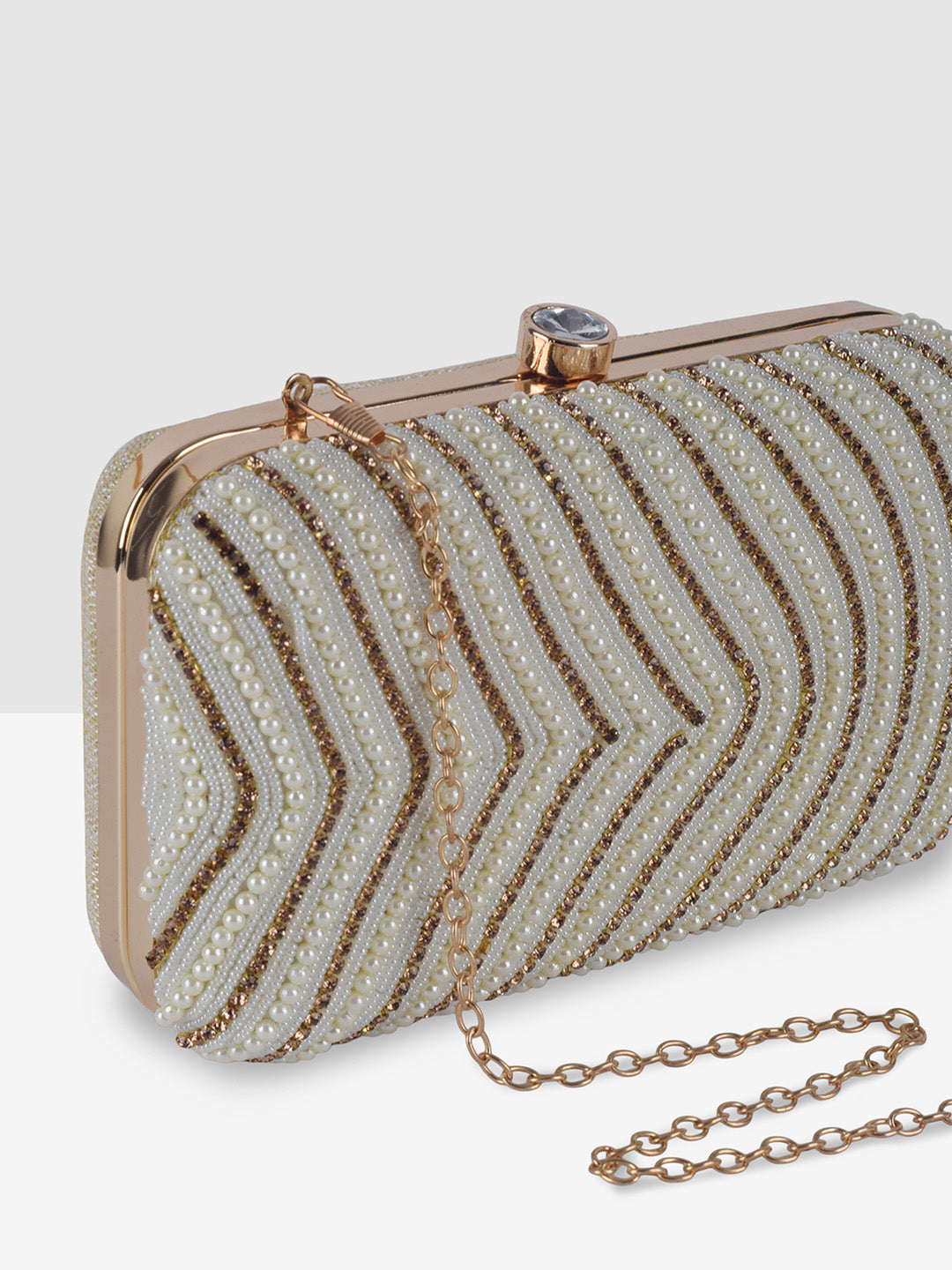 White Purse with Embellishments and Embroidery