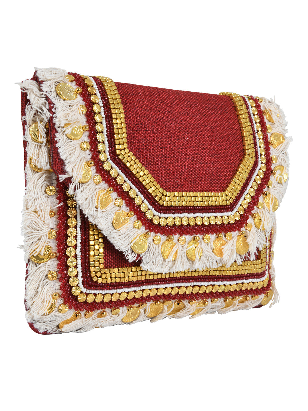 Red Purse with Embellishments and Embroidery
