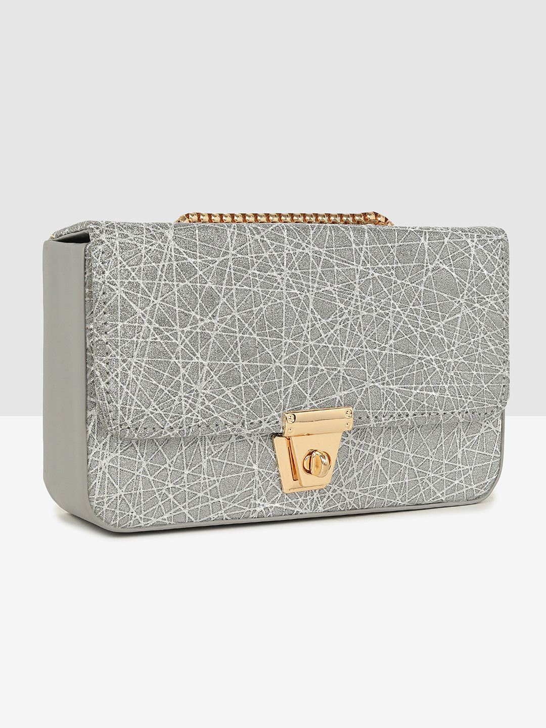 Silver Glitter Push-Lock Clutch
