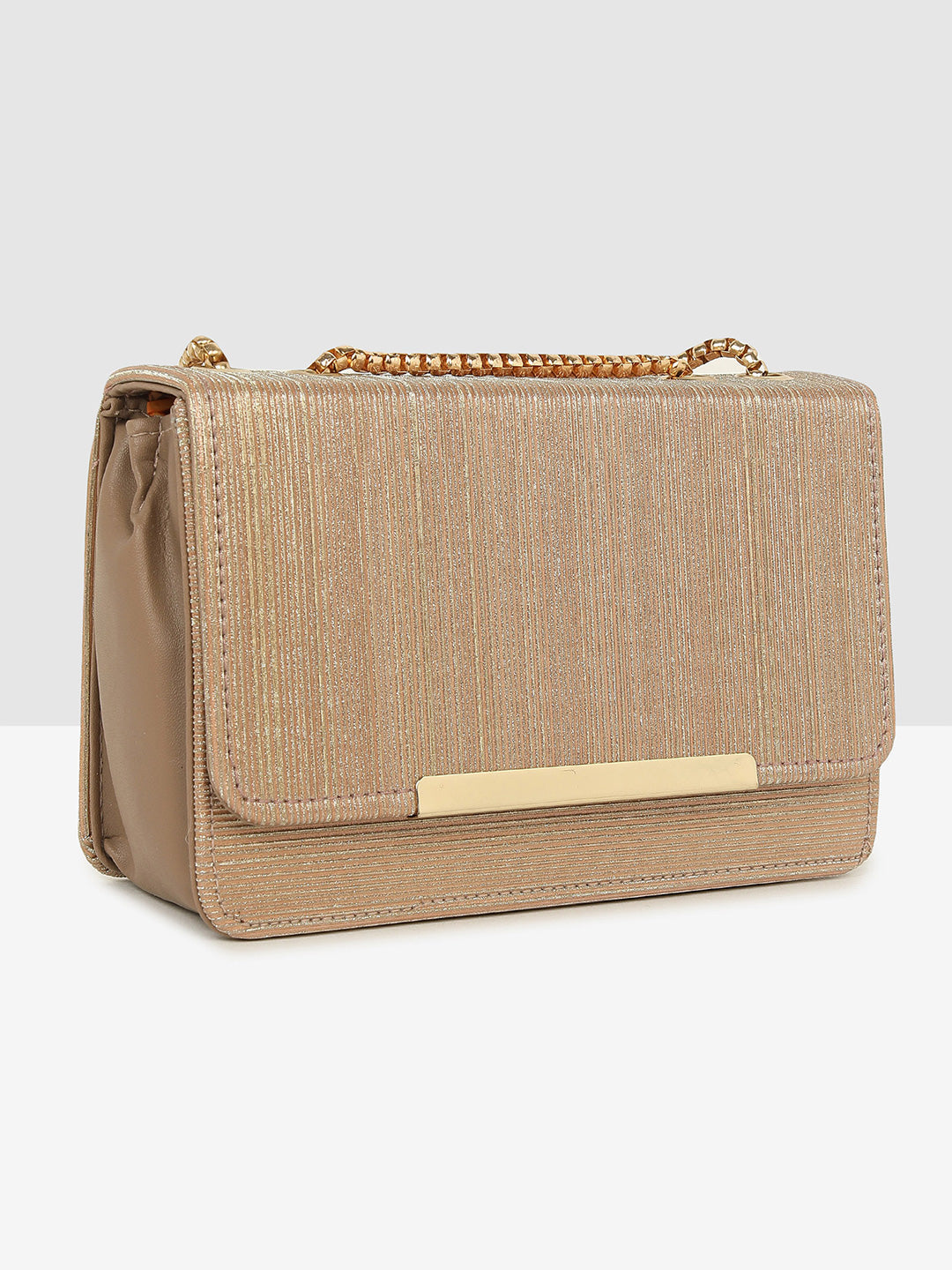 Golden Glitter Push-Lock Evening Clutch
