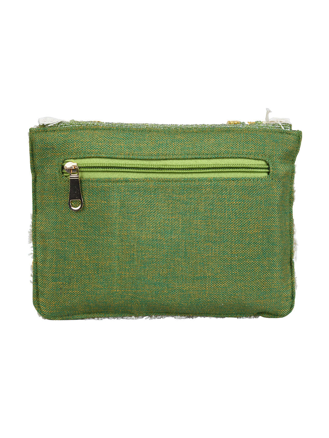 Green Clutch with Embellishments and Embroidery