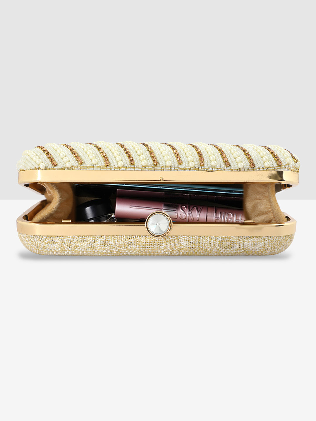 White Purse with Embellishments and Embroidery