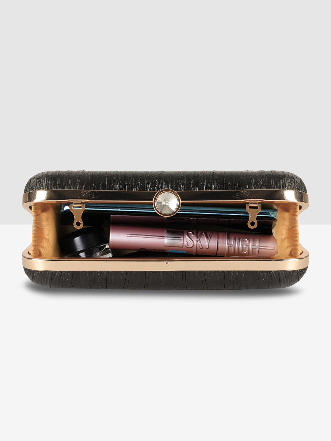 Black Purse with Circular Multi-Shell Embellishments and Embroidery