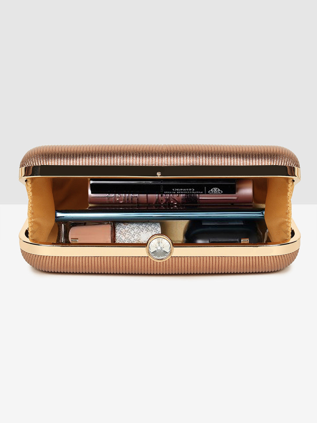 Brown Gold Luxe Frame Clutch