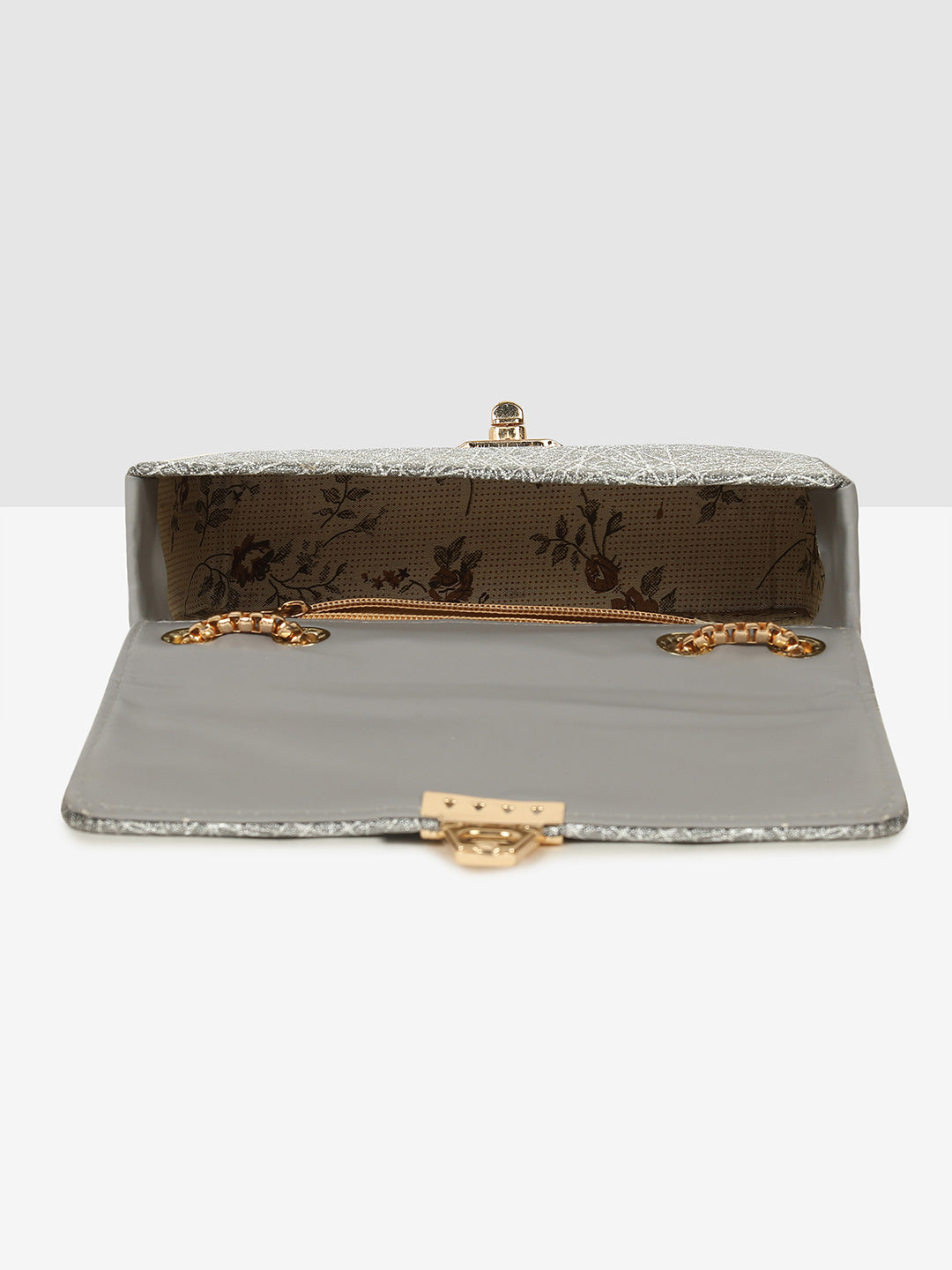 Silver Glitter Push-Lock Clutch