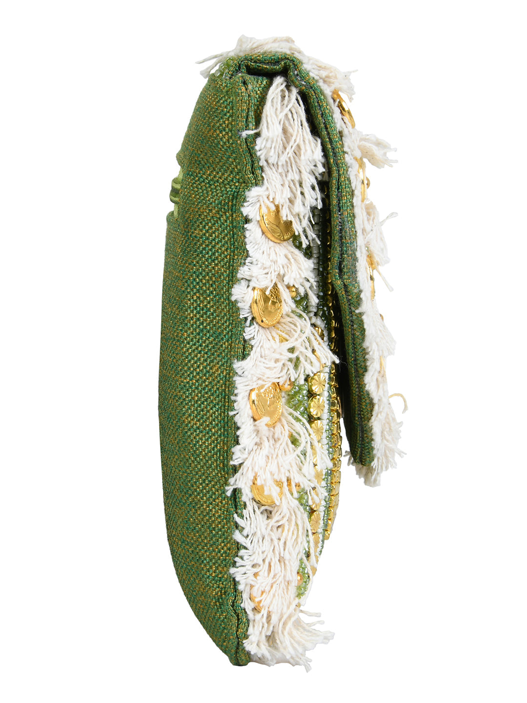 Green Clutch with Embellishments and Embroidery