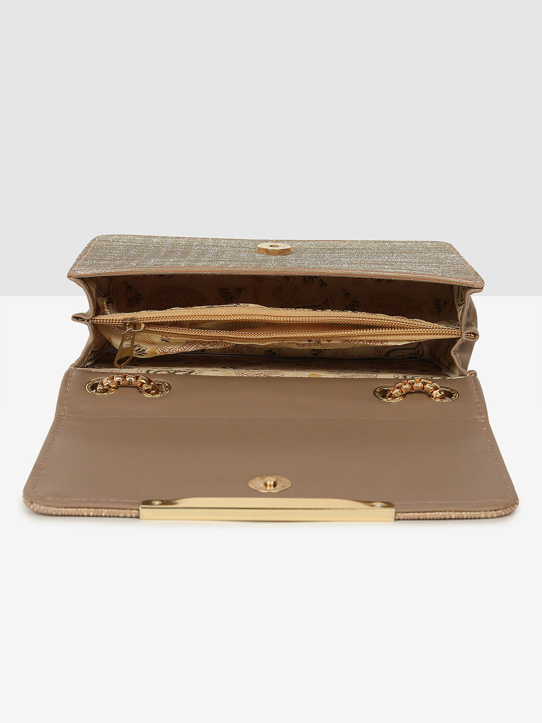 Golden Glitter Push-Lock Evening Clutch