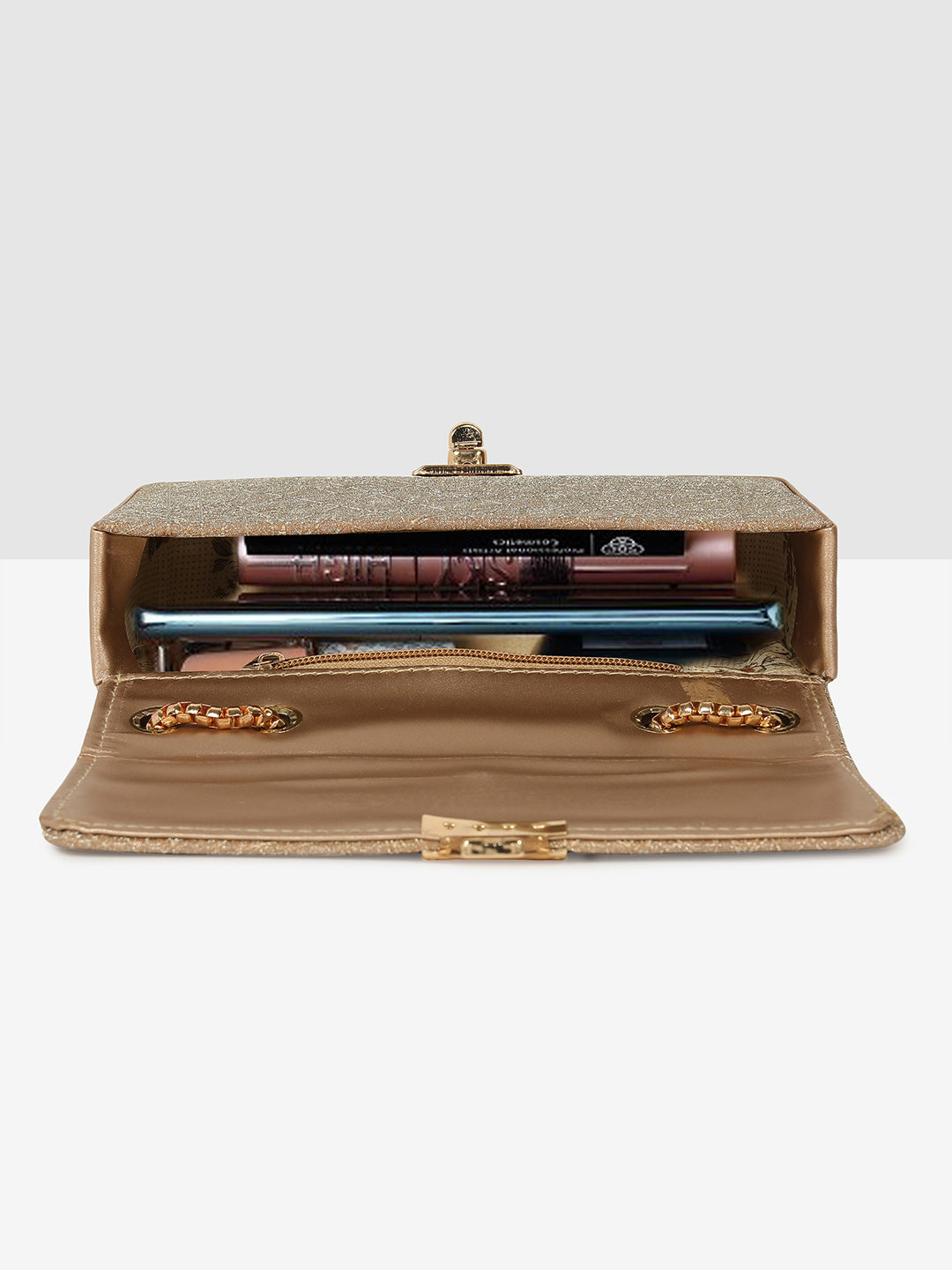 Golden Glitter Push-Lock Clutch