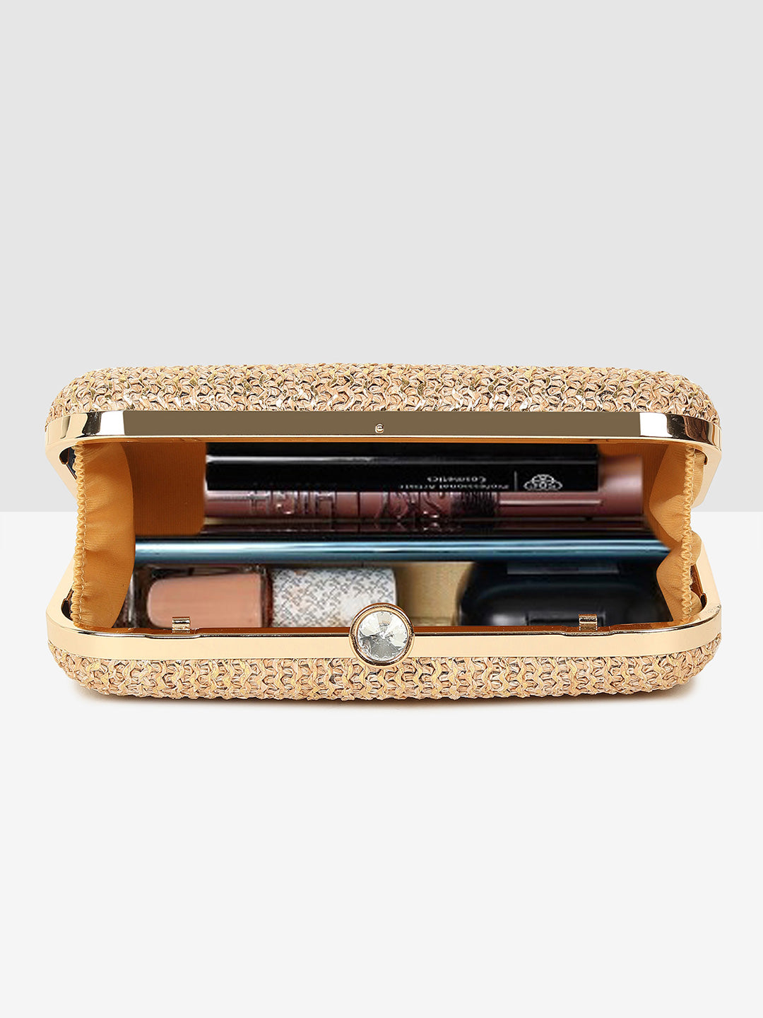 Ladies Gold Sparkle Frame Clutch