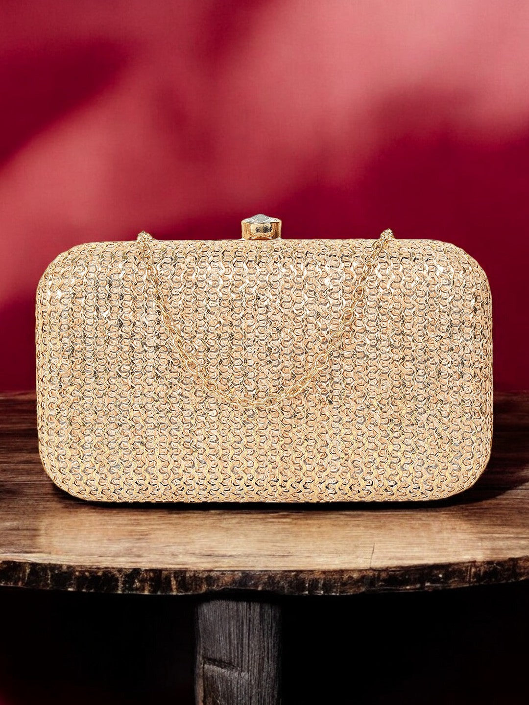 Ladies Gold Sparkle Frame Clutch
