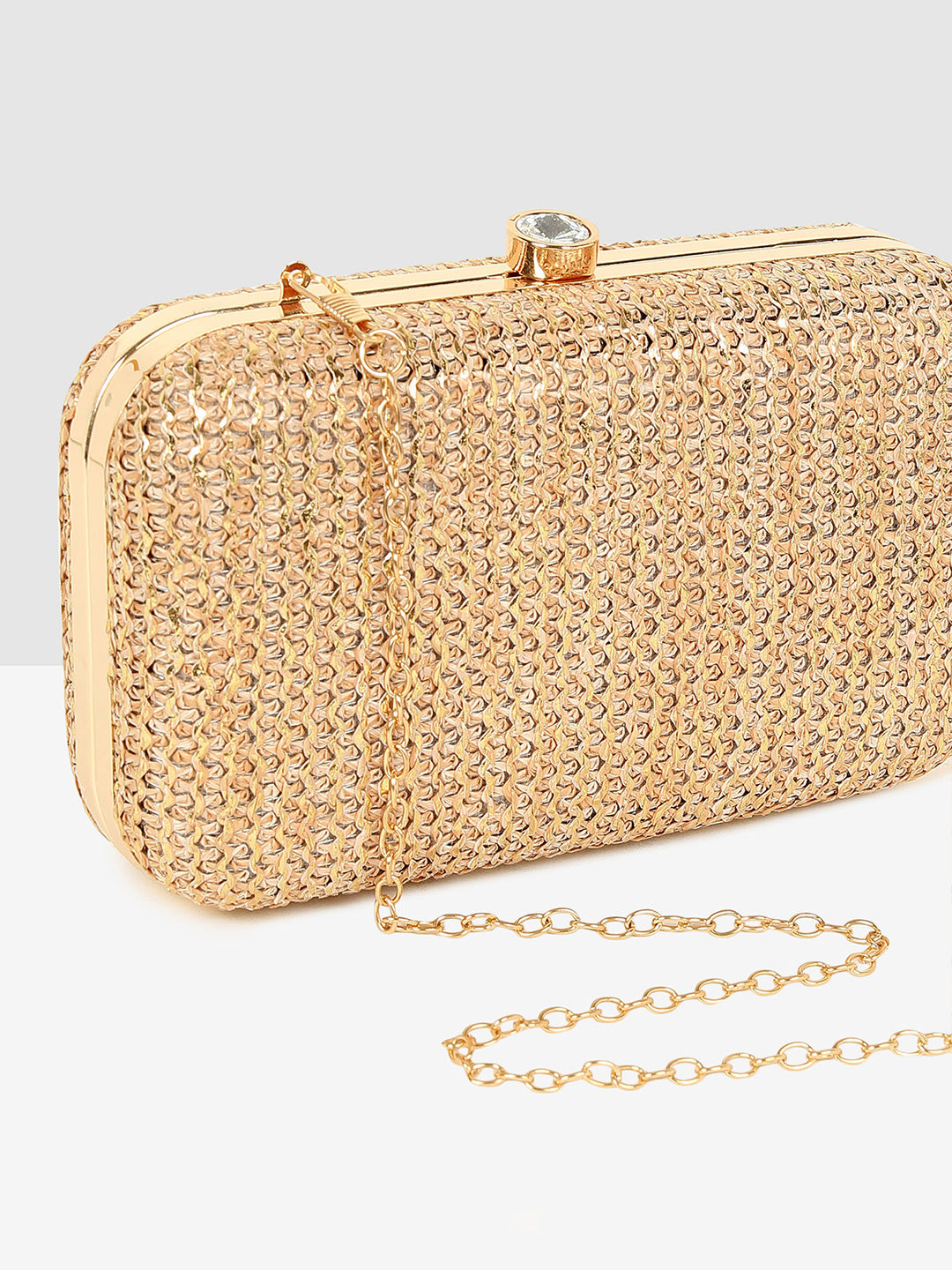 Ladies Gold Sparkle Frame Clutch
