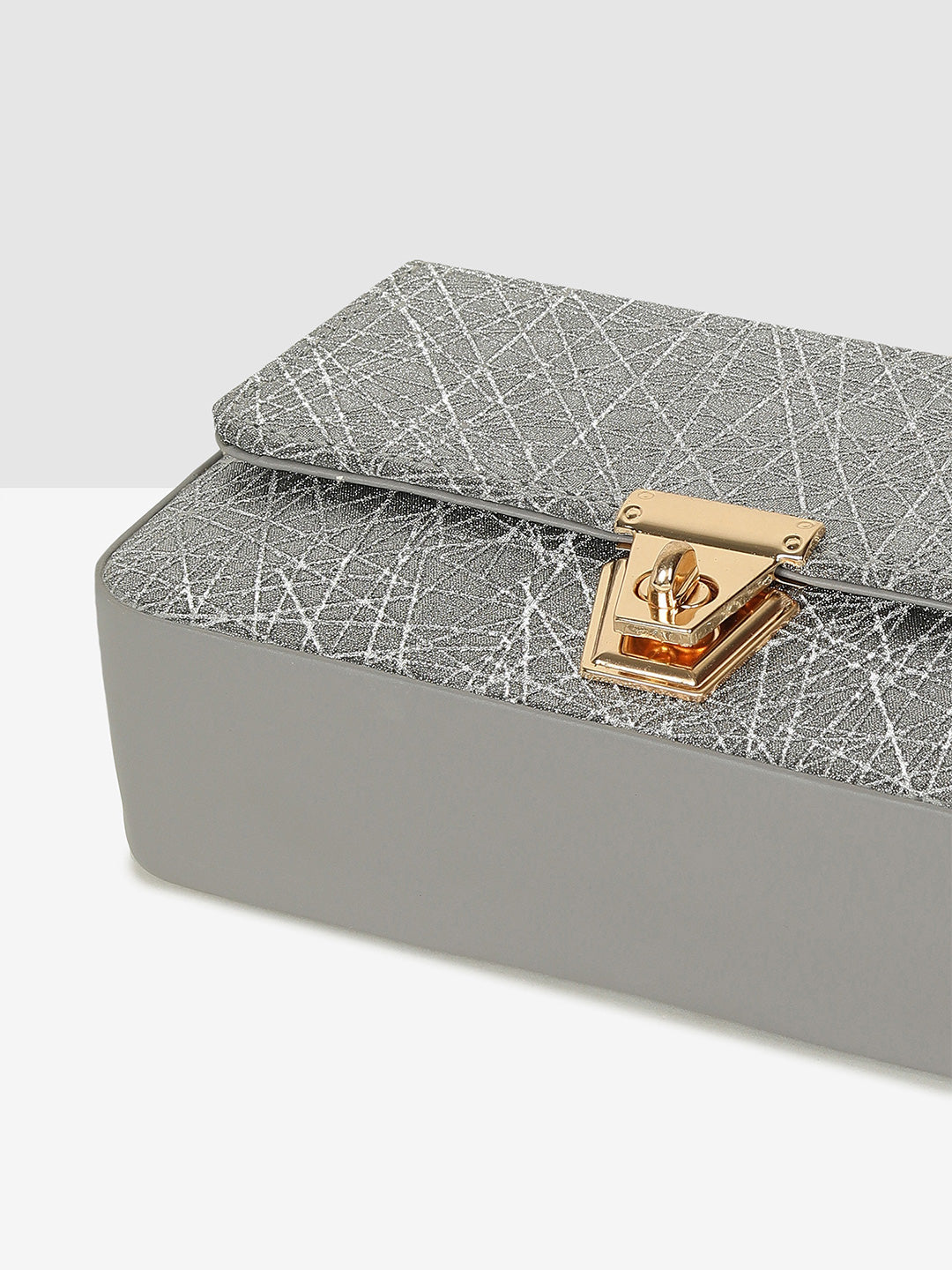 Silver Glitter Push-Lock Clutch