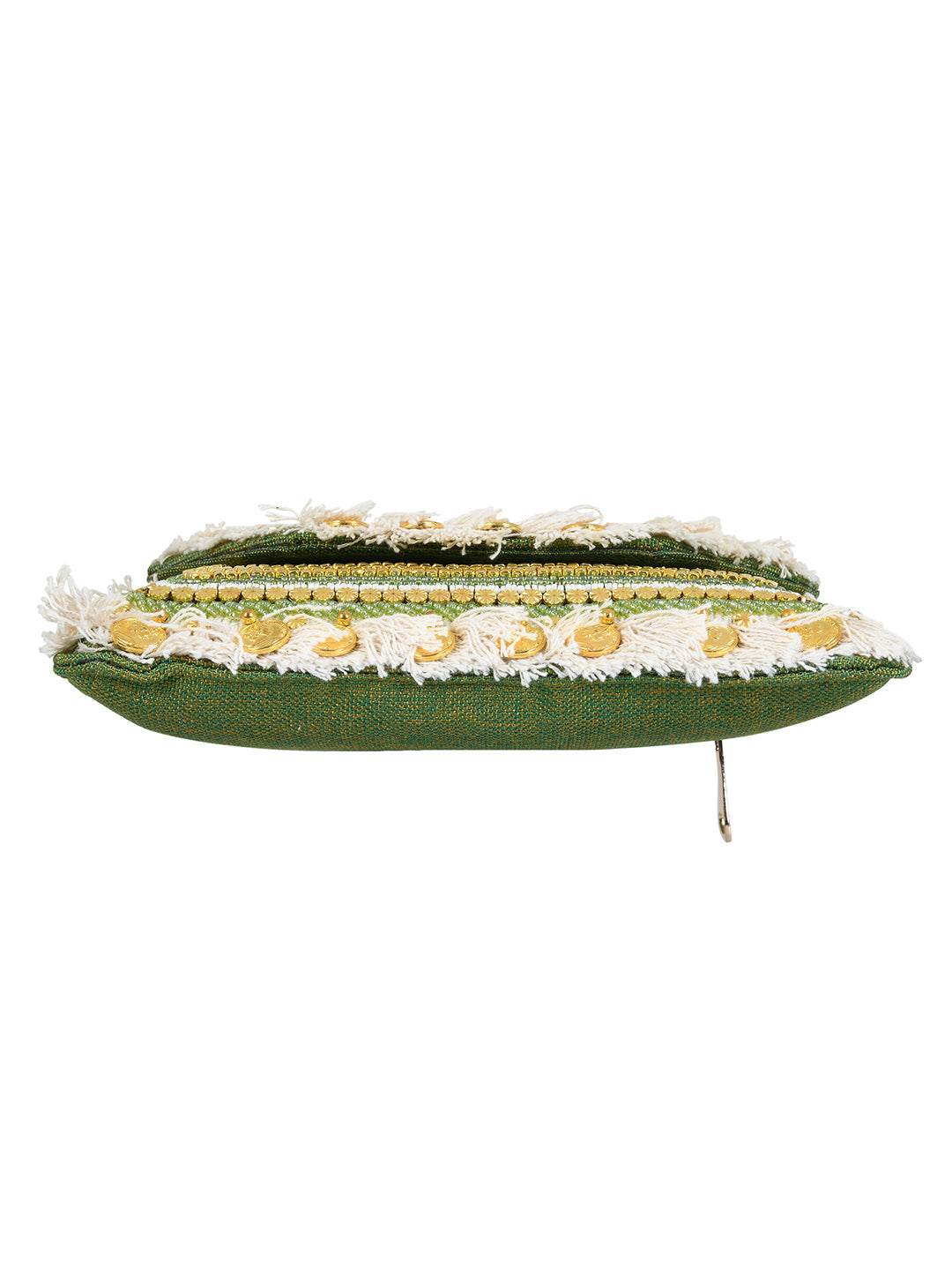 Green Clutch with Embellishments and Embroidery