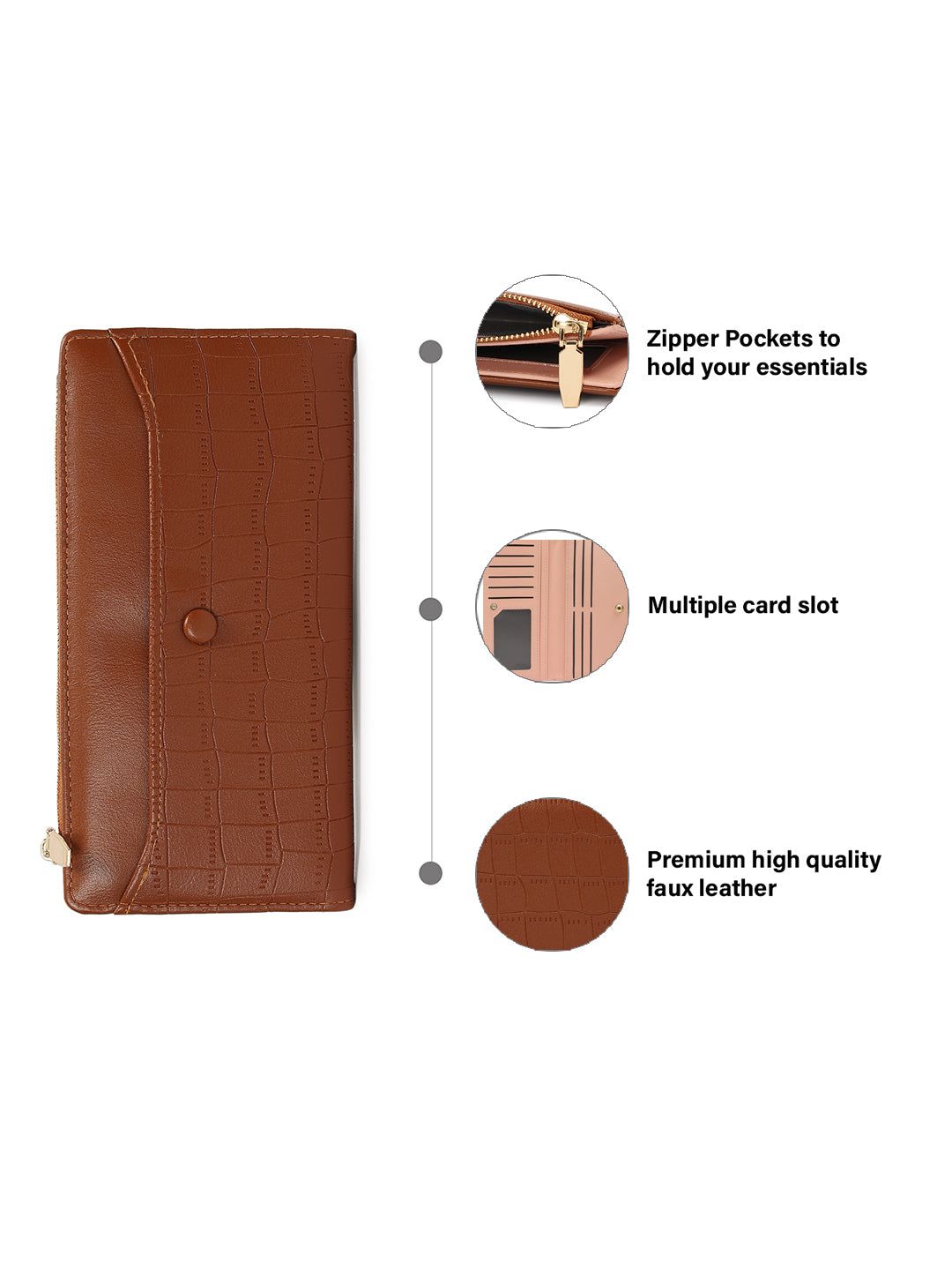 Crusset Wallet for Women – Faux Leather Ladies Purse with Button Closure | Large Two Fold Textured Women’s Wallet CW20757