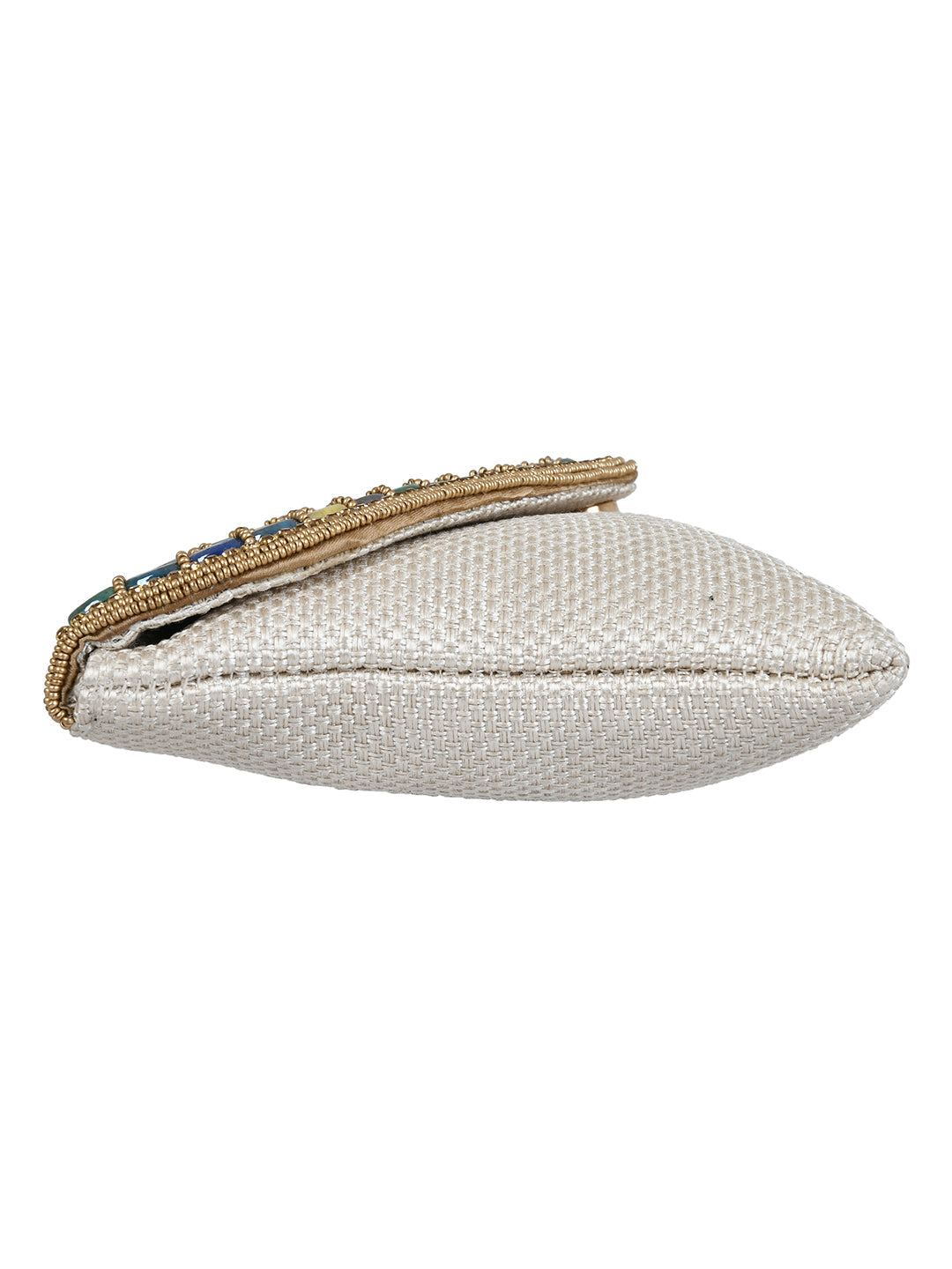 White Purse with Embellishments and Embroidery