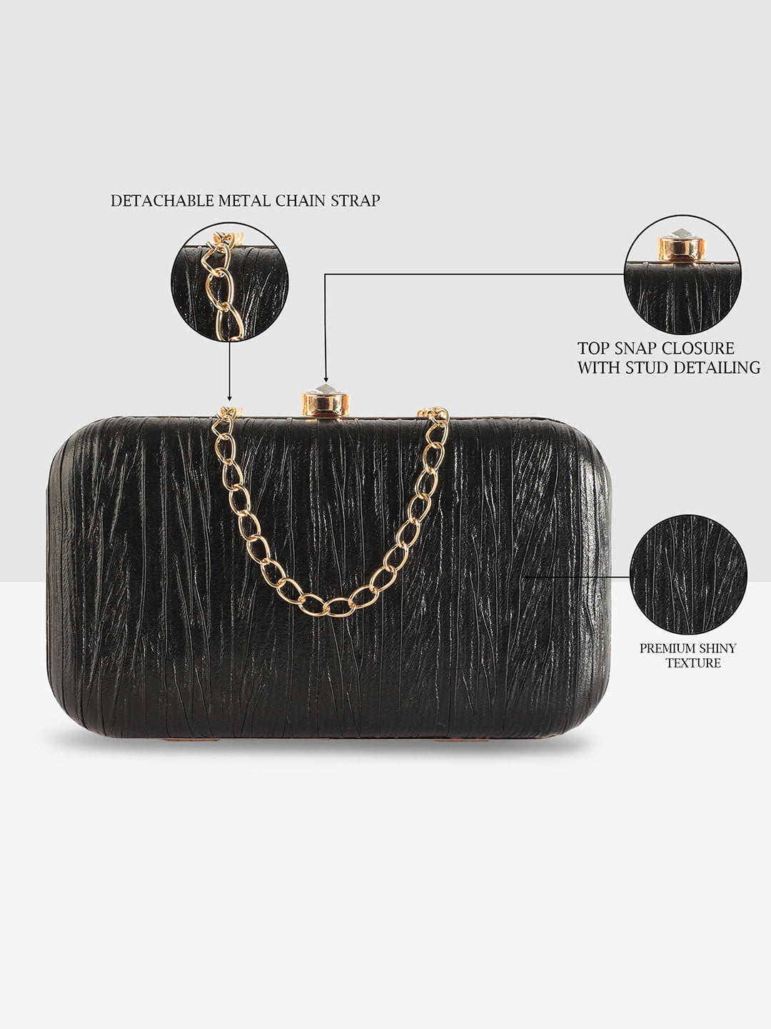 Black Purse with Circular Multi-Shell Embellishments and Embroidery
