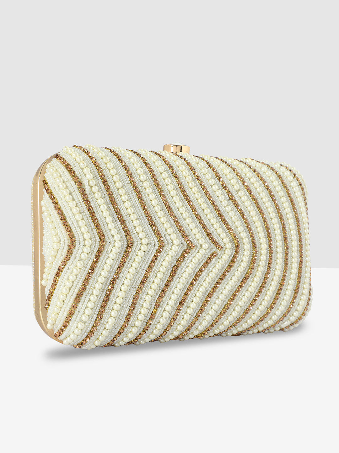White Purse with Embellishments and Embroidery