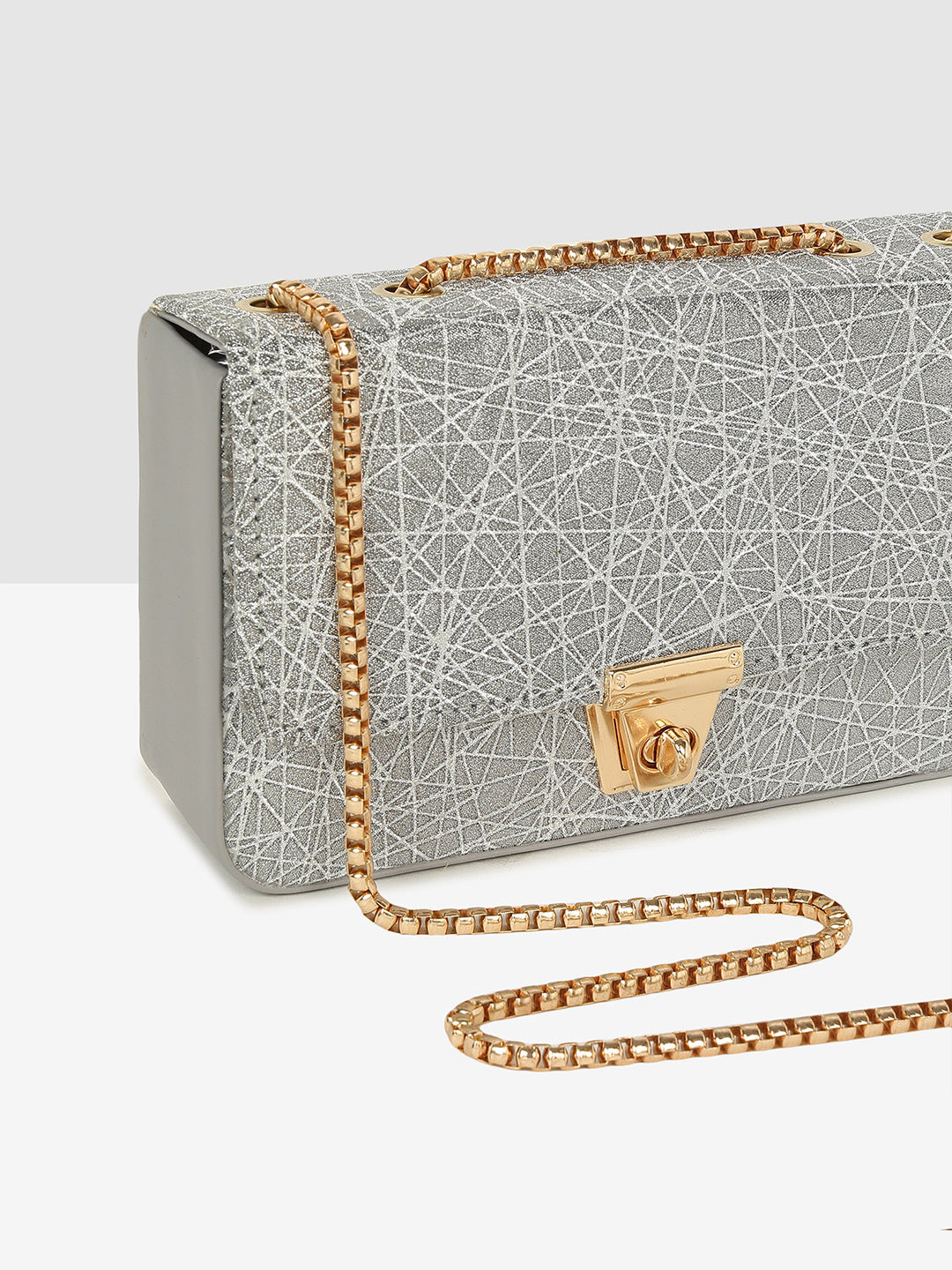Silver Glitter Push-Lock Clutch