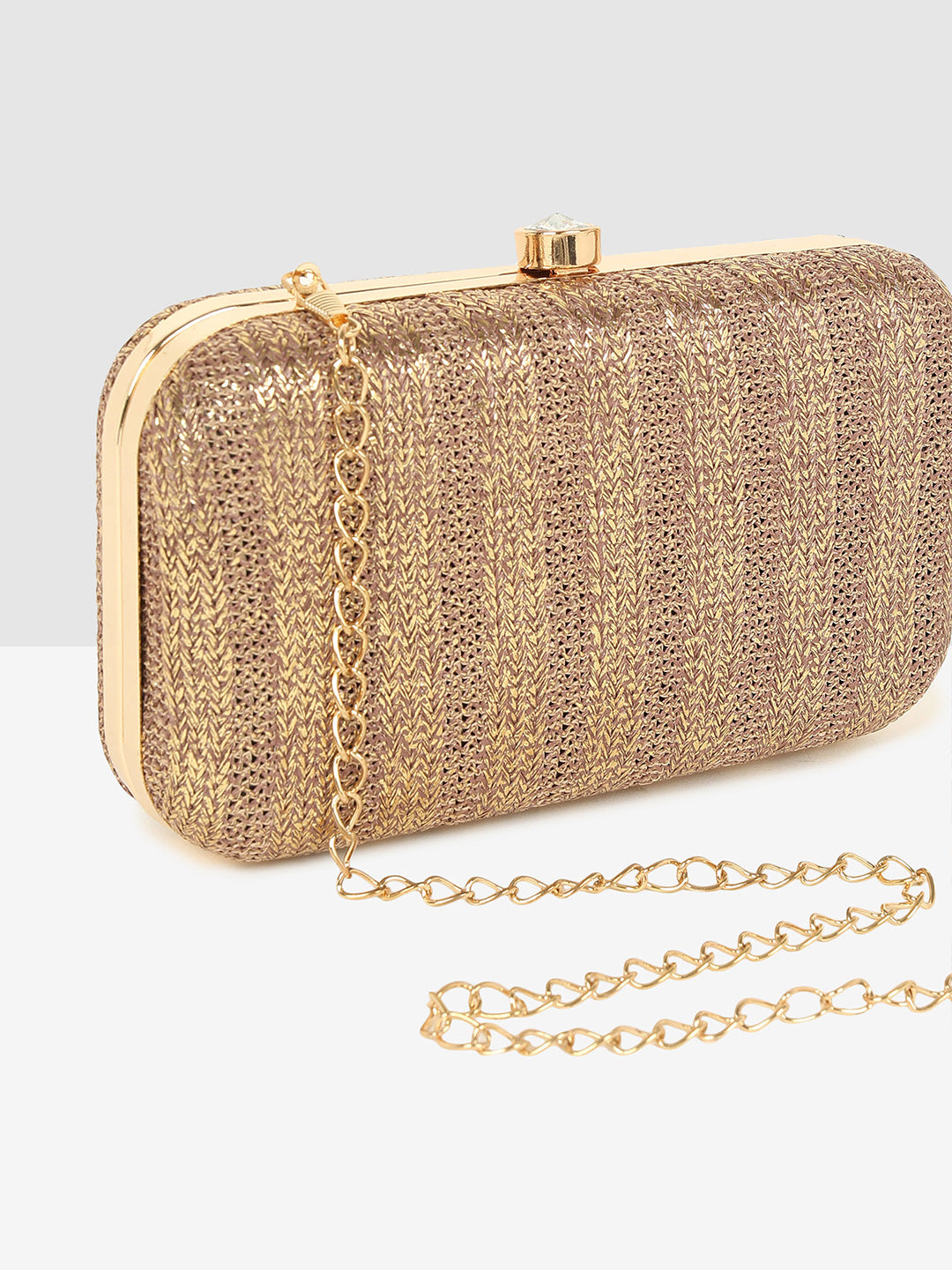 Ladies Gold Purse Handbag with Detachable Chain Sling Strap