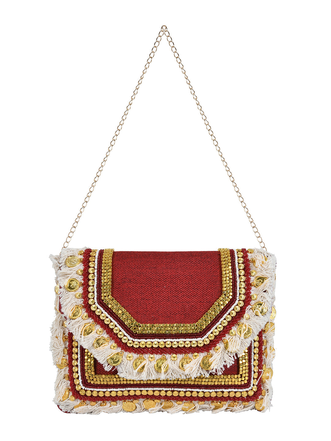 Red Purse with Embellishments and Embroidery