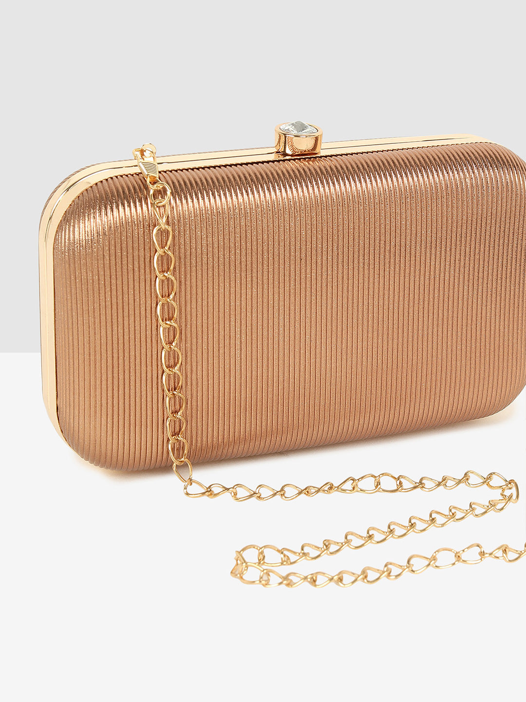 Brown Gold Luxe Frame Clutch