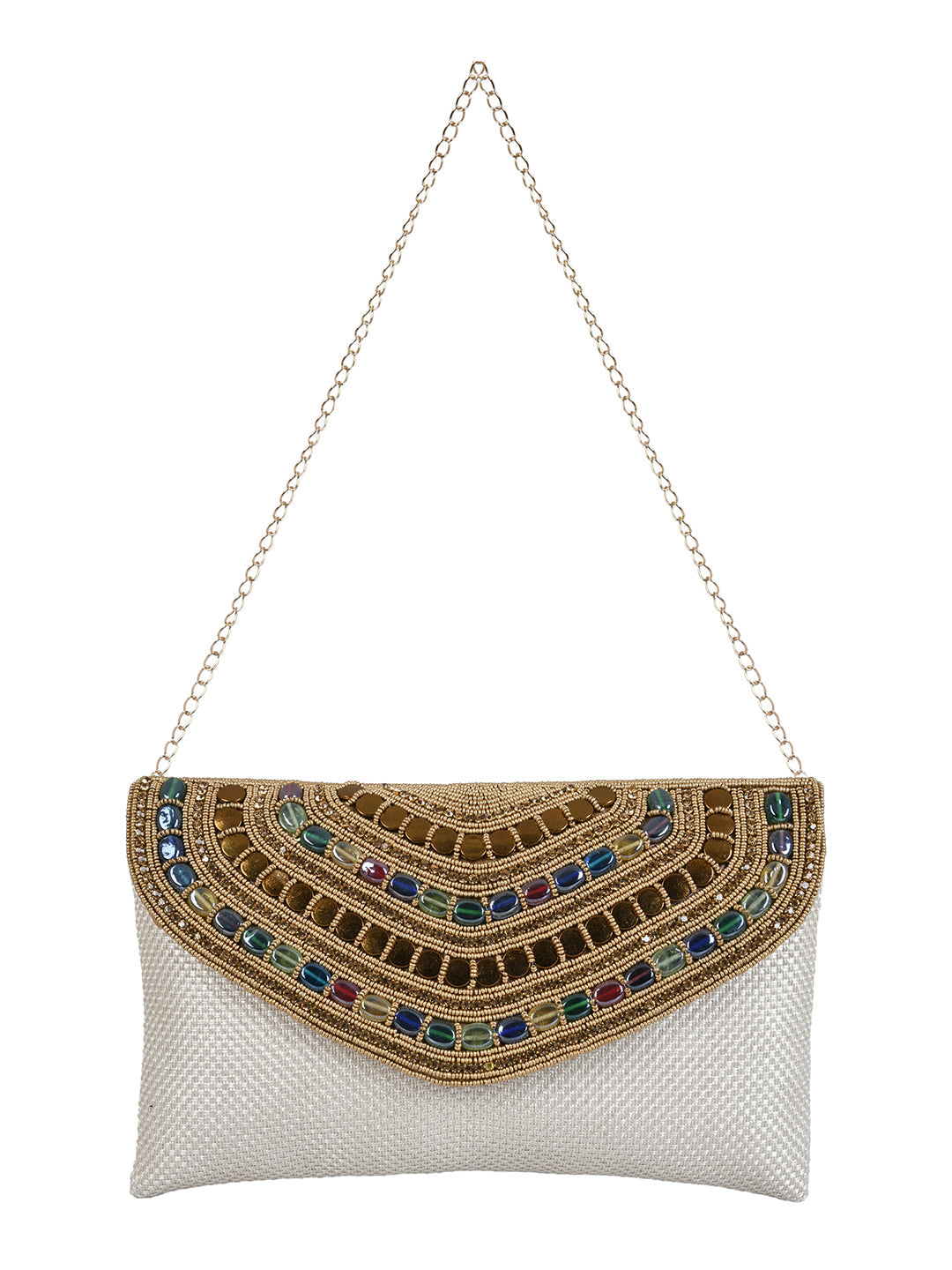 White Purse with Embellishments and Embroidery