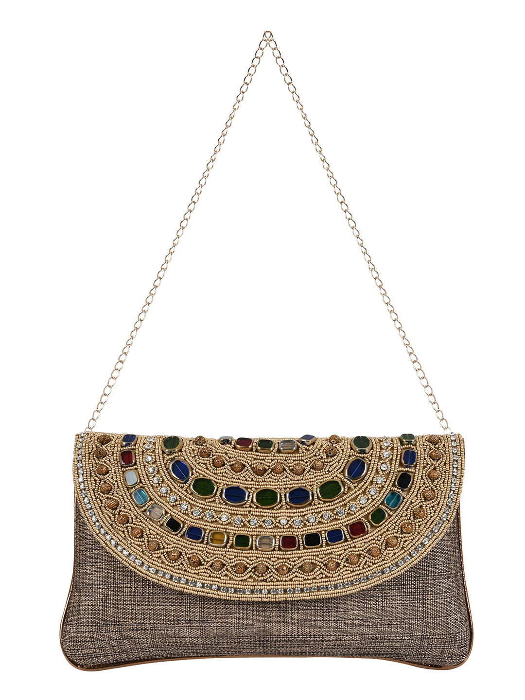 Brown Purse with Embellishments and Embroidery