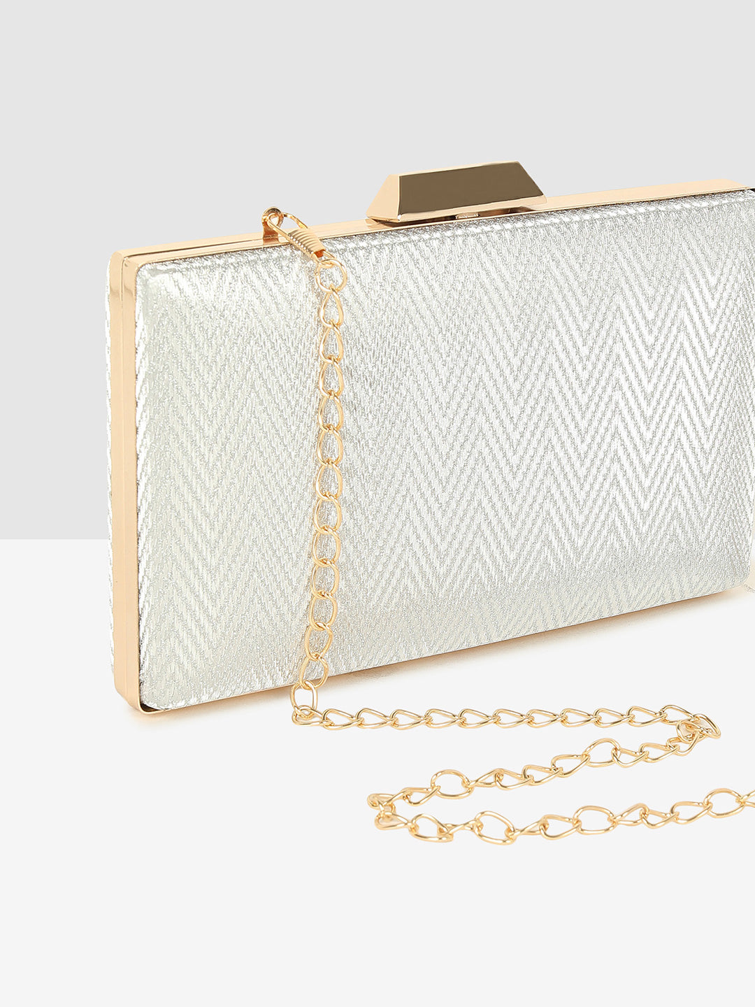 Ladies Silver Purse Handbag with Detachable Chain Sling Strap
