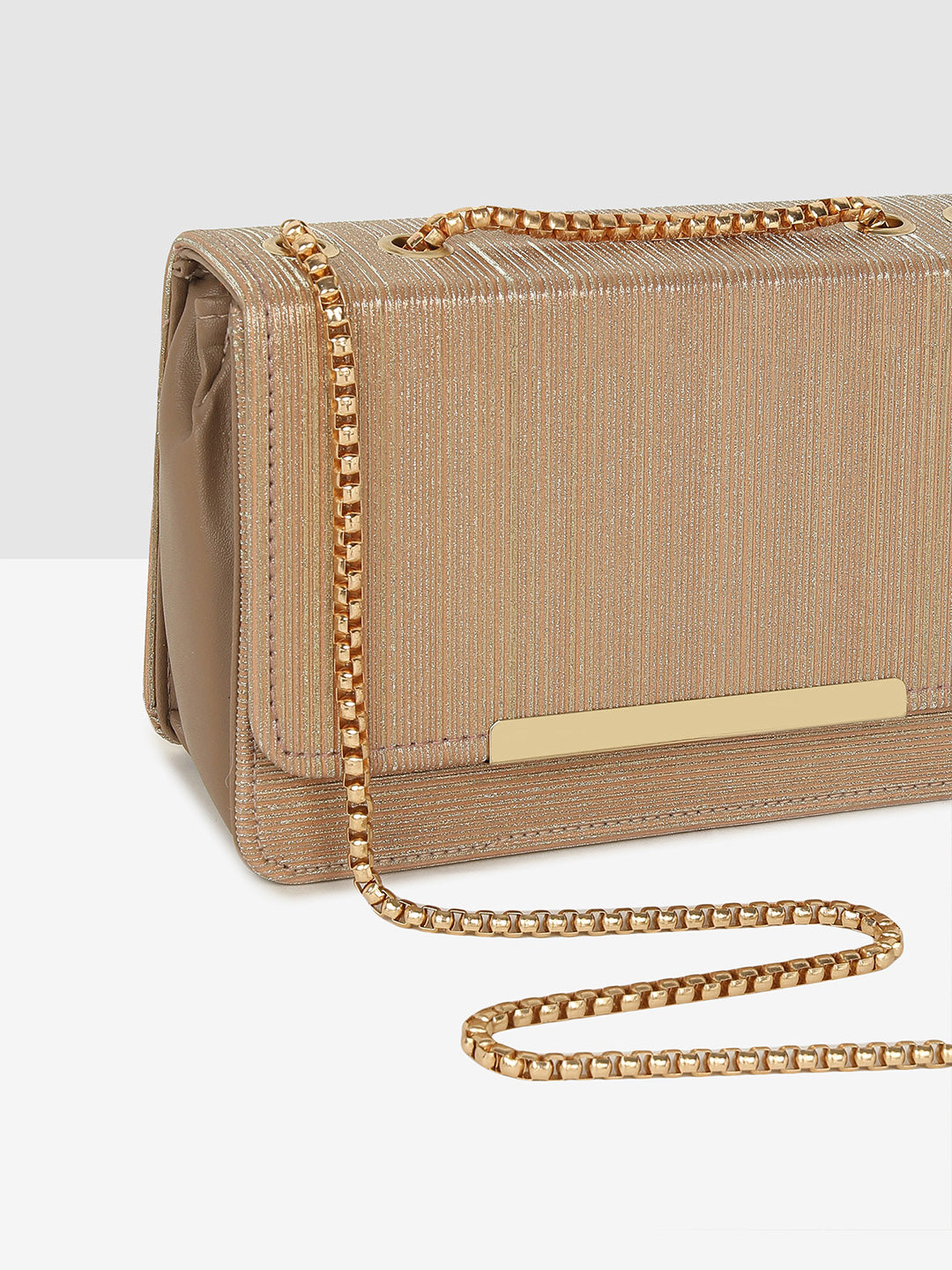 Golden Glitter Push-Lock Evening Clutch