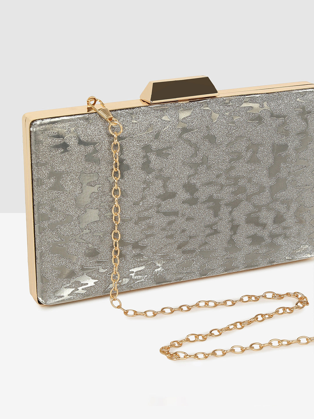 Silver Sparkle Frame Clutch
