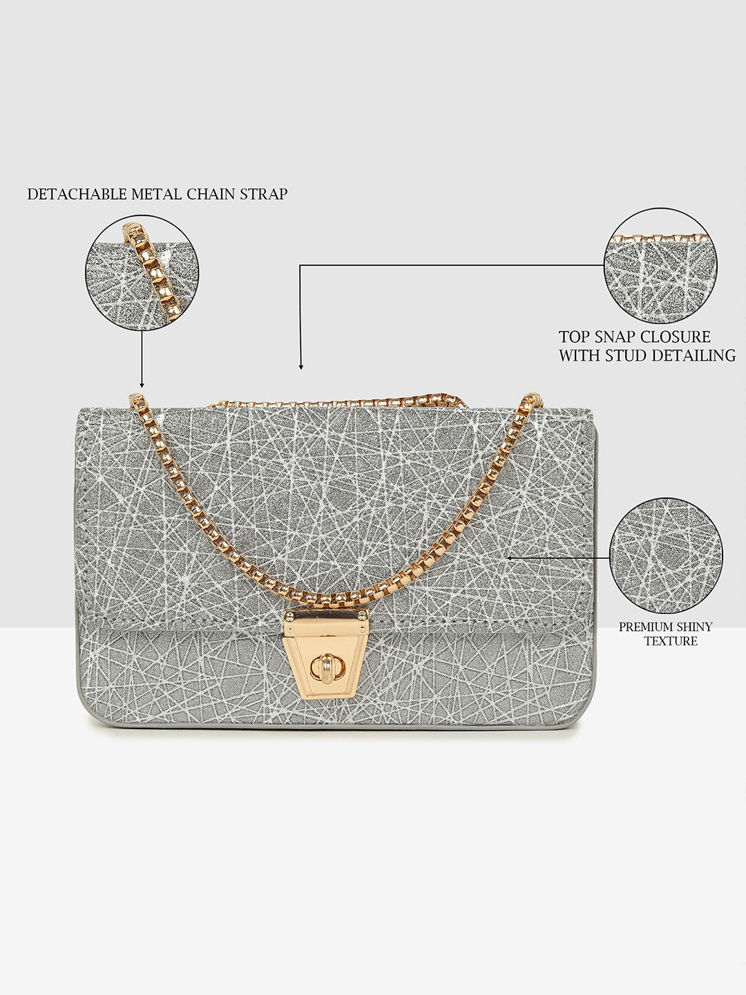 Silver Glitter Push-Lock Clutch